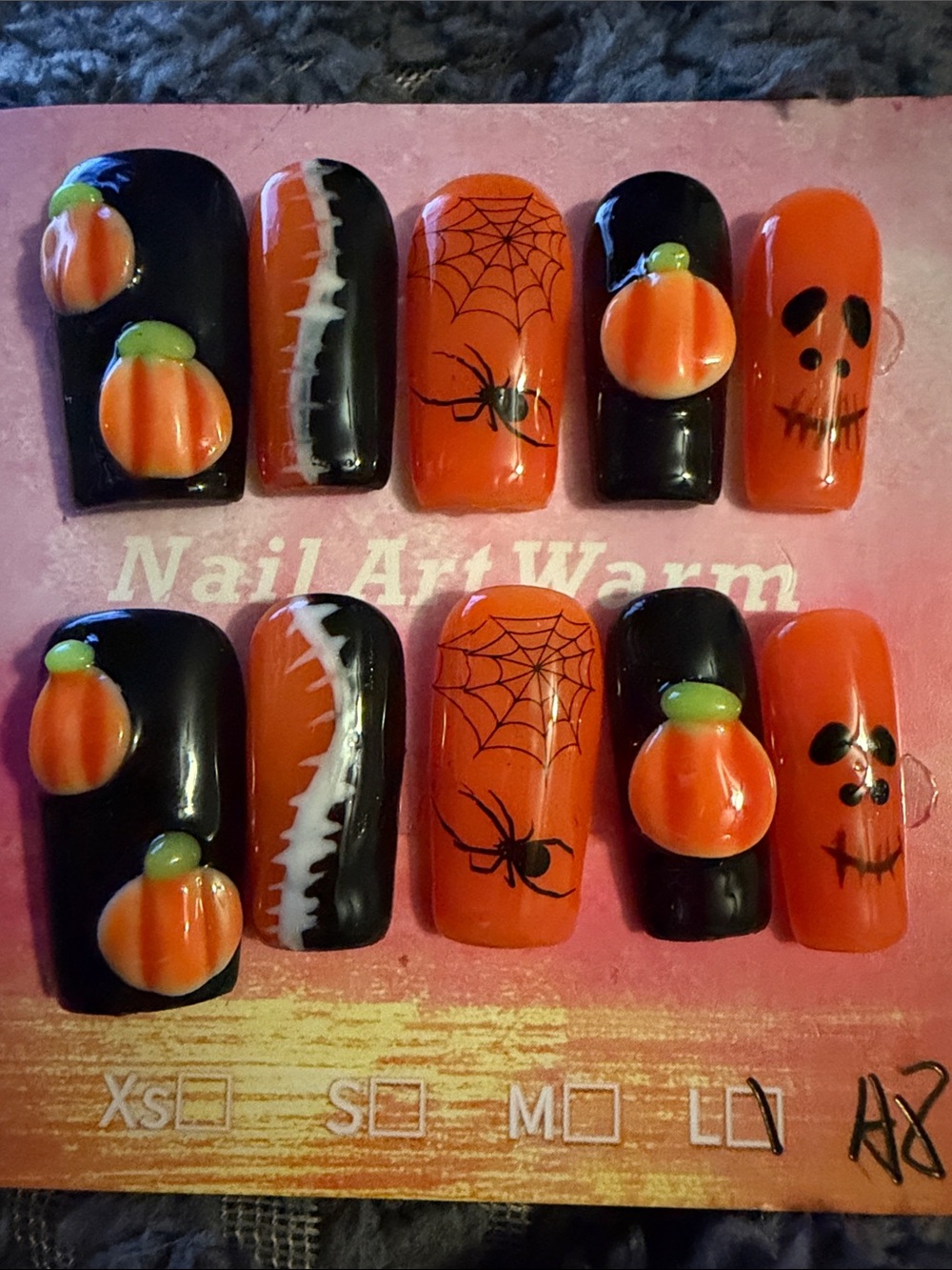 Halloween Pumpkin & Spider handmade acrylic Press-On Nails - Orange & Black